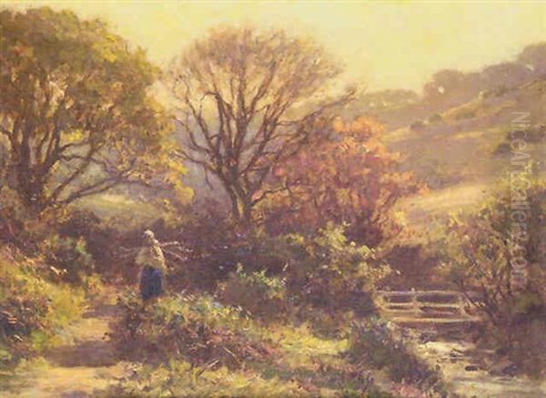 Girl Gathering Wood In A River Landscape - view 1
