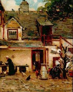 Govilon South Wales, Turkey Chasing A Rooster Round Milk Can
