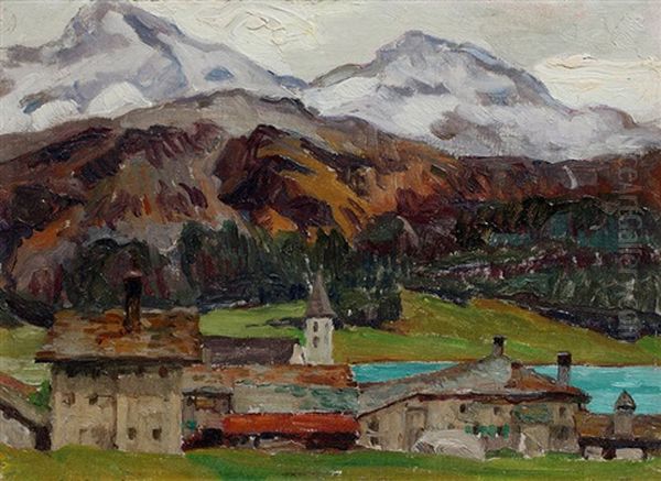 Silvaplana. Dorf Mit Piz Surlej - view 1