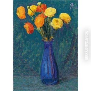 Anemonen In Blauer Vase (anemones In Blue Vase) by Sigismund Righini