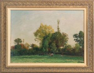 Troupeau De Vaches Dans La Prairie Huile Sur Toile