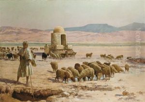 Moutons Dans L'oued by Albert Gabriel Rigolot