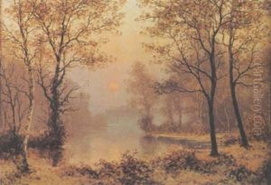 Herbstliche Waldpartie Am Abend by Albert Gabriel Rigolot