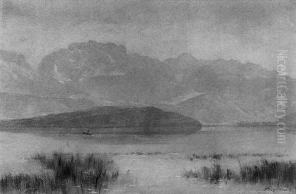 Pecheur Dans Un Lac De Montagne - view 1