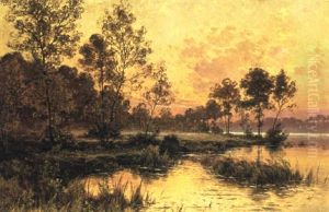 Insj"vik I Solnedg+ng by Albert Gabriel Rigolot