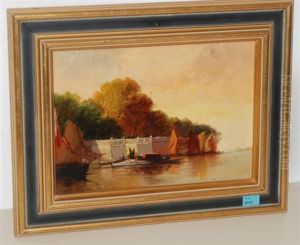 Orientalische Flusslandschaft Mit Fischerbooten