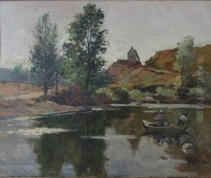 Barque Dans L'allier by Alexandre Rigotard