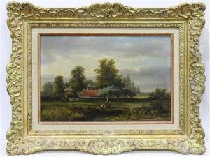 Landschap Met Visser Aan De Sloot by Hermanus Jan Hendrik Rijkelijkhuysen