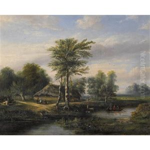 Flusspartie Mit Strohdachhaus Und Staffage by Hermanus Jan Hendrik Rijkelijkhuysen