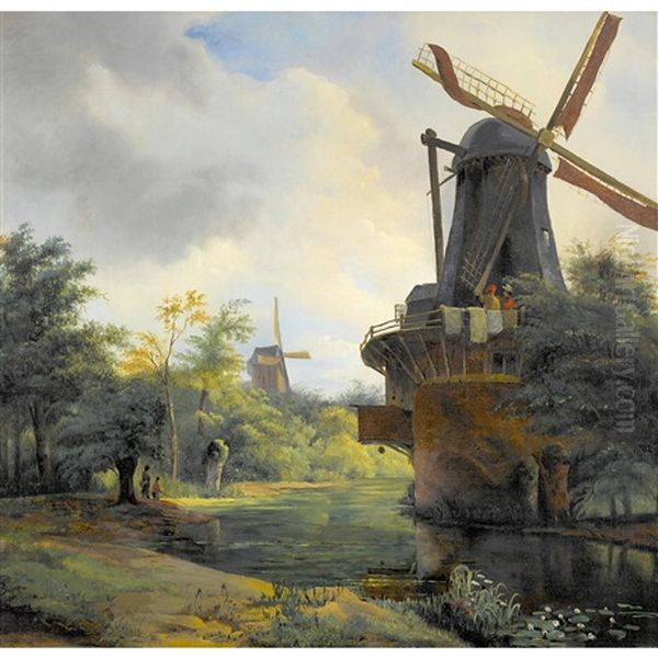 Flusslandschaft Mit Windmuhlen - view 1