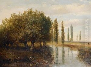 A River Landscape (+ A Cottage With A Windmill Beyond; Pair) by Hermanus Jan Hendrik Rijkelijkhuysen