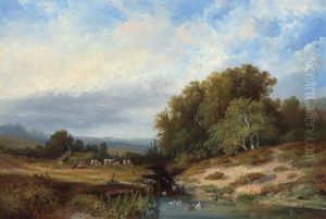 Weite Landschaft Mit Weidendem Vieh Und Enten