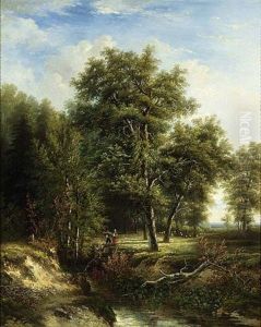 Figures On A Path In A Wooded Landscape