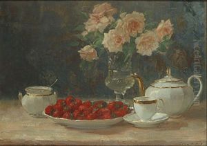 Stilleven Met Rozen En Aardbeien Stilleven Met Rozen En Aardbeien