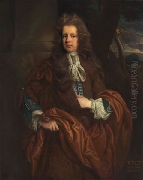 Portrait Of Sir William Monson, 4th Bt. (c. 1653-1727), Three-quarter-length, Before A Column, A Landscape Beyond - view 1