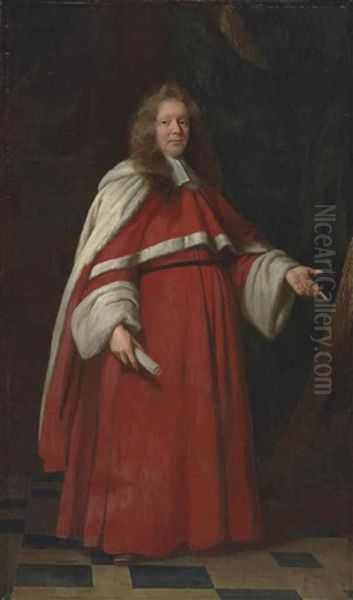 Portrait Of Sir Richard Heath (c. 1635-1702), Full-length, In His Robes As Baron Of The Exchequer, Holding A Rolled Document In His Right Hand - view 1