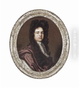 Portrait Of A Gentleman, Traditionally Identified As John Churchill, 1st Duke Of Marlborough In An Ochre Robe by John Riley