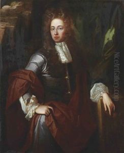 Portrait Of A Gentleman, Three-quarter-length, In A Grey Coat With Lace Cuffs And A Brown Cloak, In A Landscape