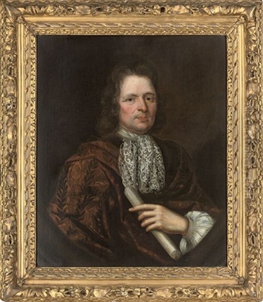 Portrait Of A Gentleman In A Brown Silk Robe And Lace Cravat - view 1