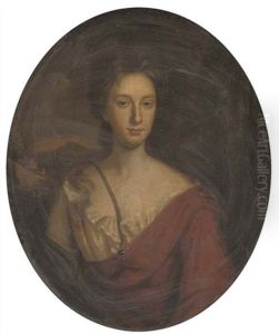Portrait Of Anne Foulke In A Red Dress, A Landscape With A Castle Beyond