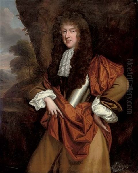 Portrait Of A Gentleman In A Breast-plate And White Ruff, Yellow Mantle And Orange Wrap, In A Landscape - view 1