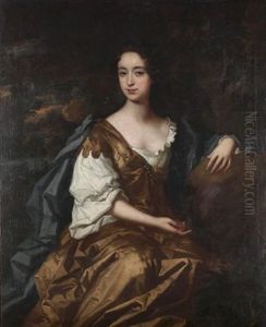 Portrait Of A Lady, Seated Three-quarter-length, In A Brown Dress With A Blue Wrap, In A Landscape