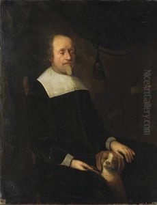 Portrait Of A Blind Man (john Milton?) Seated, In A Black Suit With A White Collar, With A Dog