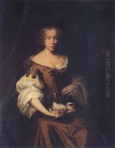 Portrait Of Ann Lee, Daughter Of John Warner Lee, Archdeacon Of Rochester Wearing A Brown Dress, A Dog On Her Lap