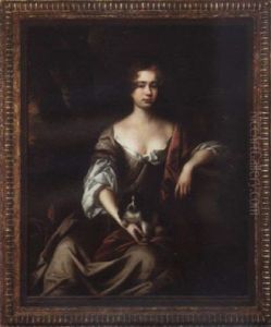 Portrait Of A Lady In Mauve Dress And Crimson Cloak, Seated In A Landscape, A King Charles Spaniel In Her Lap