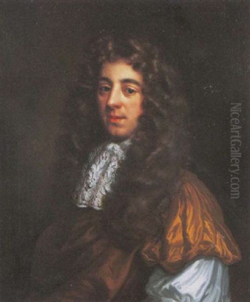 Portrait Of A Gentleman (edward Kinaston Of Oaldey?) In A Brown Robe And Lace Collar - view 1