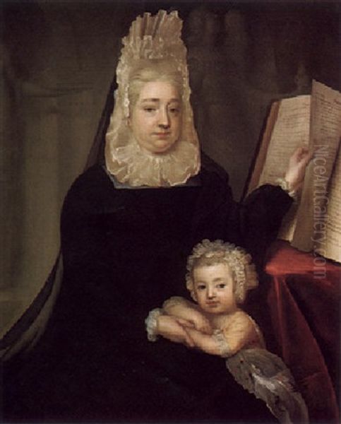 Portrait Of Rachel, Lady Russell And Her Son Wriothesley Wearing A Black Dress And White Headdress, Her Laft Hand Turning A Page Of The Book Of Proverbs - view 1