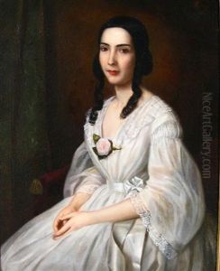 Portrait Of A Young Lady Wearing A Flower by Adolf D. Rinck