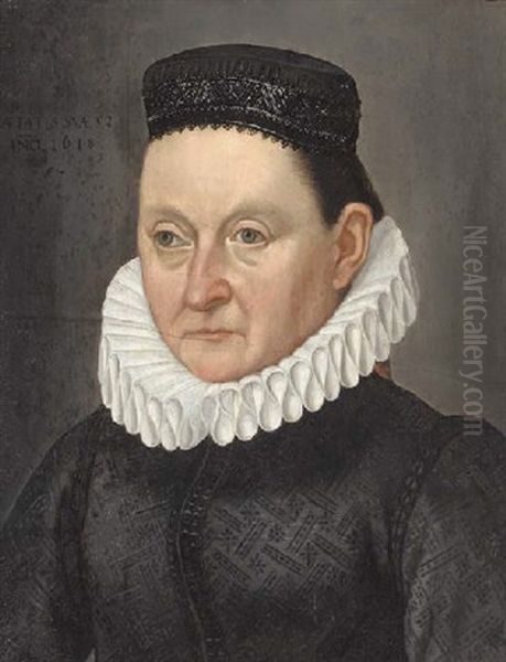 Portrait Of A Lady In A Black Embroidered Cap And A Ruff - view 1