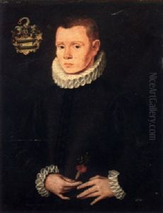 Portrait Of A Young Gentleman In A Black Slashed Doublet And Ruff, Holding A Flower