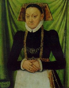 Portrait Of A Lady In A Black And White Dress An A Gold Embroidered Headdress