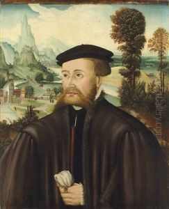 Portrait Of A Gentleman, Possibly Of The Ratold Family, Half-length, In A Black Doublet, Cap And A Fur-lined Mantle, A Glove In His Left Hand...