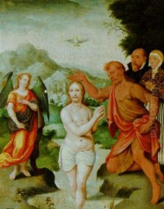 Die Taufe Christi Durch Johannes Mit Engel Und Stifterpaar by Hermann Tom Ring