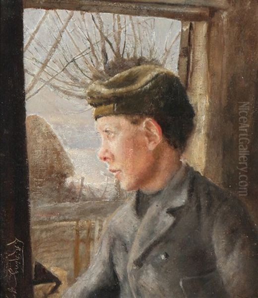 Portrait Of A Peasant Boy By An Open Half Door - view 1