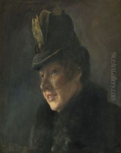 Elegante Dame Mit Schwarzem Schleier Und Federhut