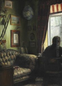 Interior With A Back Turned Man Seated By The Window by Laurits Andersen Ring