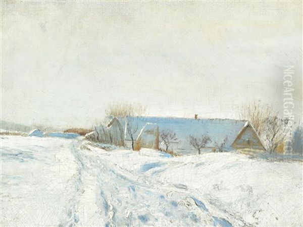 Winter Landscape With A Farm On A Sunny Day - view 1