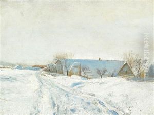 Winter Landscape With A Farm On A Sunny Day by Laurits Andersen Ring