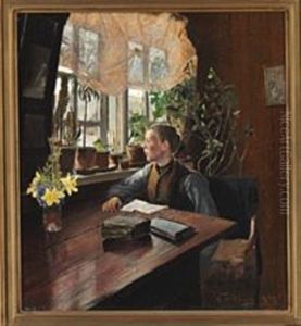 En Dreng, Der Laeser Lektier." A Boy Doing His Homework by Laurits Andersen Ring