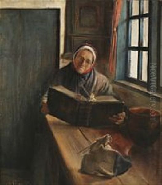 An Old Woman Reading The Bible - view 1