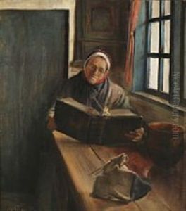 An Old Woman Reading The Bible by Laurits Andersen Ring