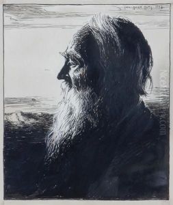 Profile Of Thomas Moran by Carl Oscar Borg