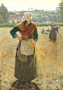 A Woman Gathering Ears Of Corn by Laurits Andersen Ring