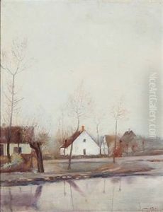 Autumn Day At A Pond In A Village
