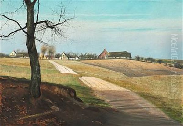Landscape With A Road To A Village, In The Foreground A Large Naked Tree - view 1