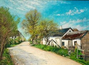 Landskab Fra Gjershoj Sogn Ved Foraarstid. Landevej I Solskin Med Blaa Himmel by Laurits Andersen Ring